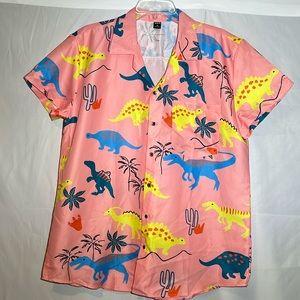 SHEIN mens dinosaur short sleeve button down size xl bright colors